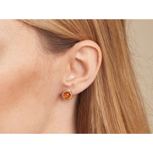 Boucles d'Oreilles Ambre Cognac — Argent Doré 925
