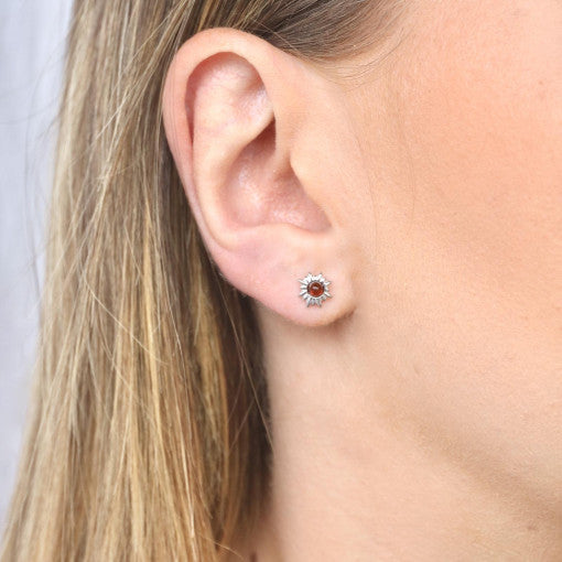 Clous d'Oreilles Ambre Cognac — Argent Rhodié 925