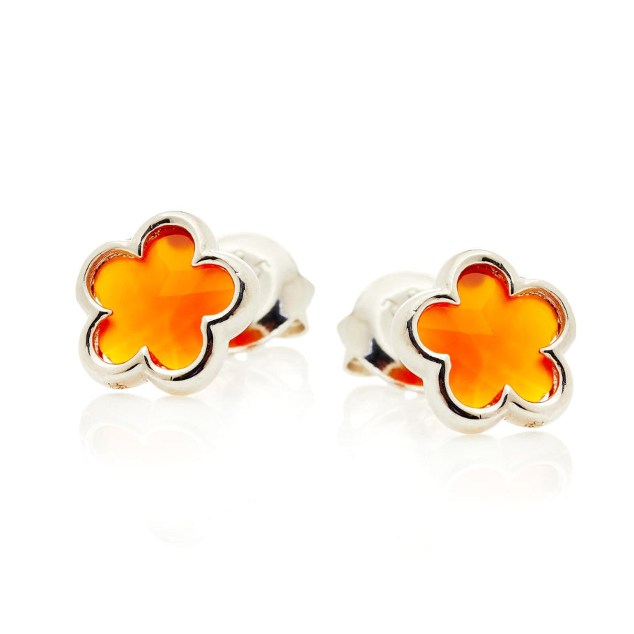 Clous d'oreilles trèfle onyx rouge argent 925 — Didhem Gems