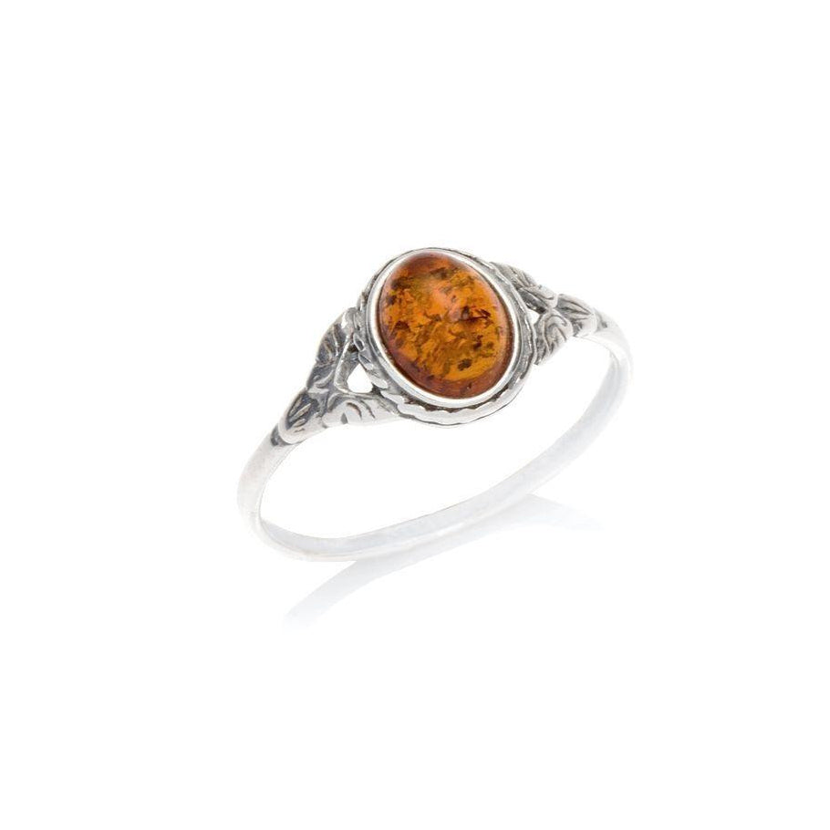 Bague ambre cognac ovale argent vieilli 925 Mer Baltique