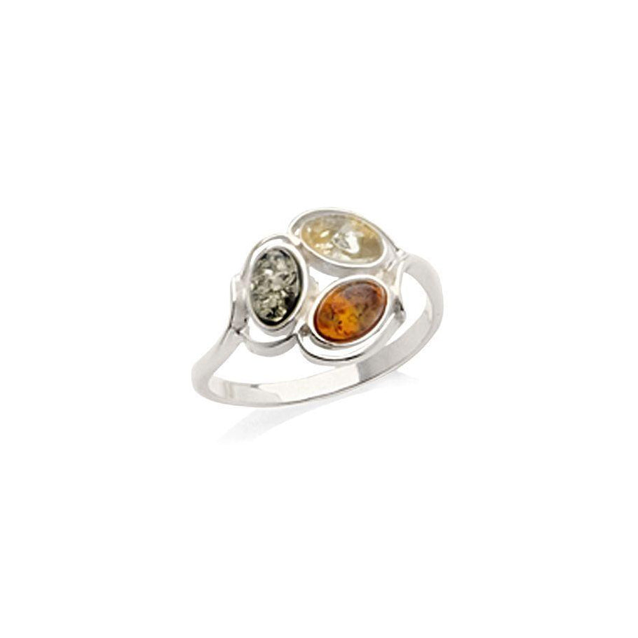 Bague ambre multicolore ovale argent rhodie 925 Mer Baltique