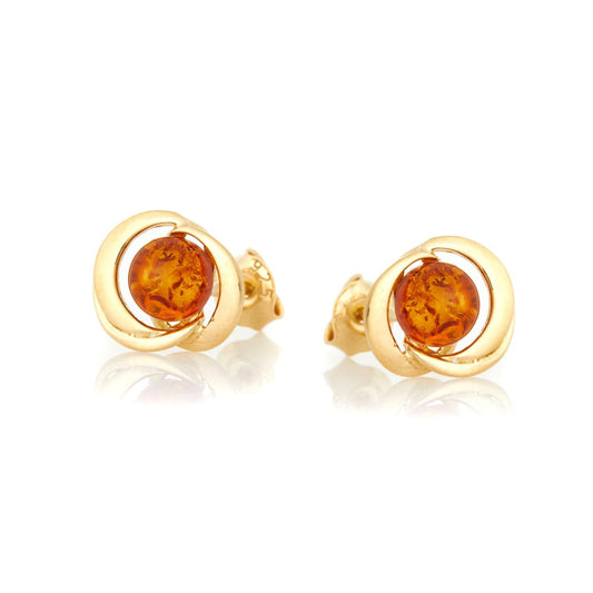 Boucles oreilles ambre cognac naturel argent dore 925 Mer Baltique