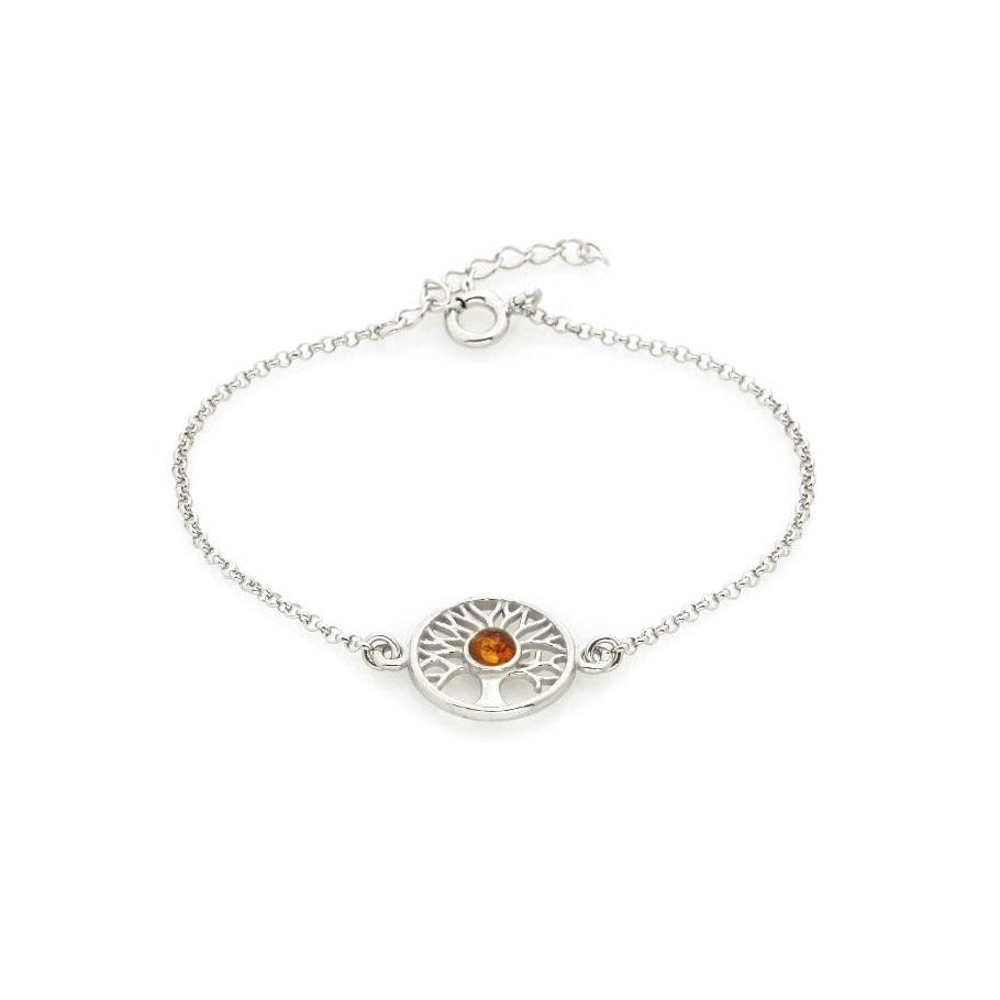 Bracelet arbre de vie ambre cognac argent rhodie 925