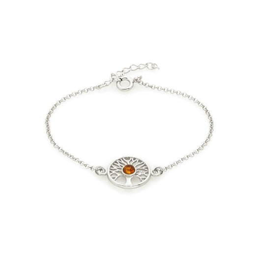 Bracelet arbre de vie ambre cognac argent rhodie 925