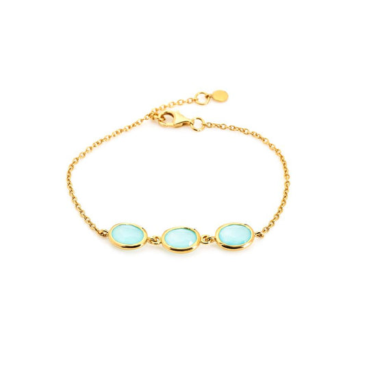 Bracelet calcédoine bleue argent doré 925 — Didhem Gems