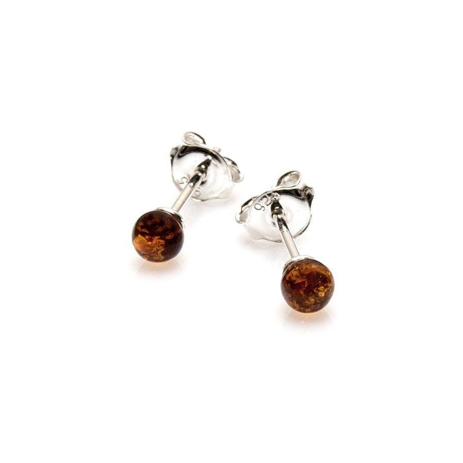 Clous oreilles ambre cognac boule argent rhodie 925 Mer Baltique