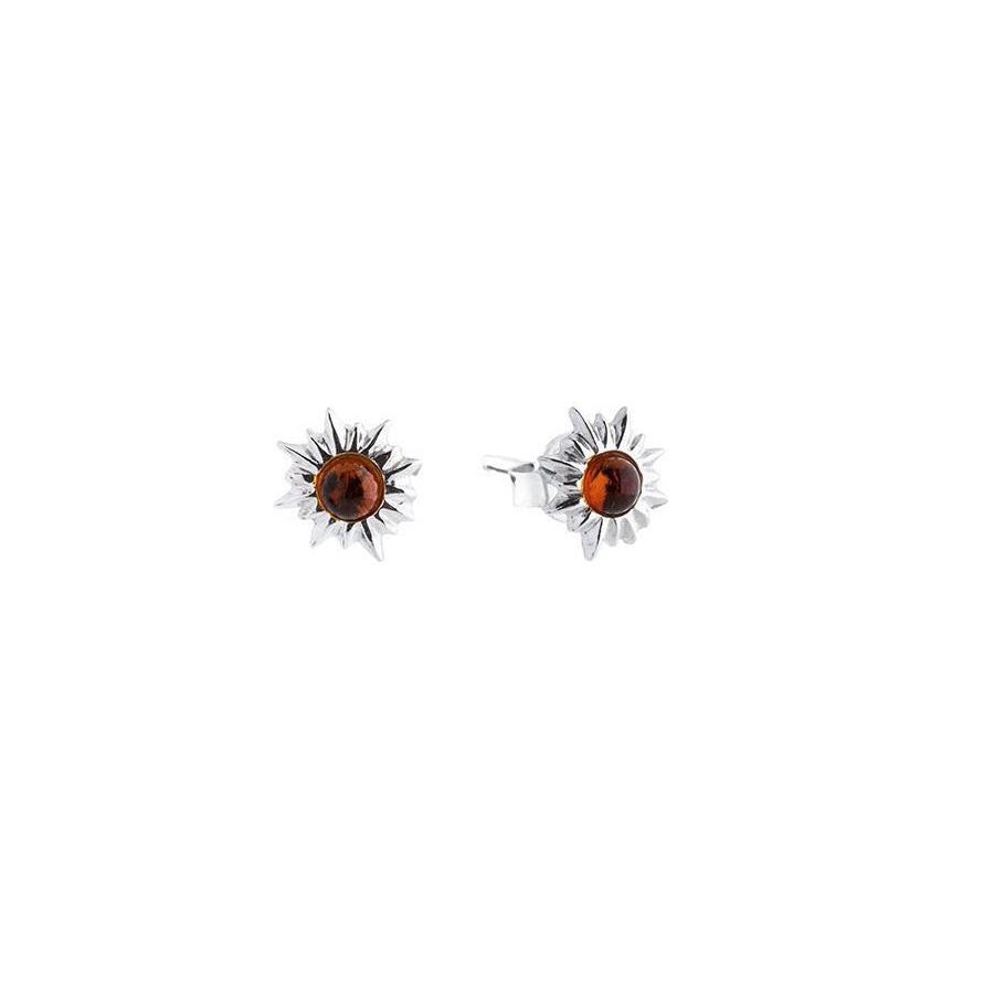 Clous oreilles ambre cognac naturel argent rhodie 925 Mer Baltique