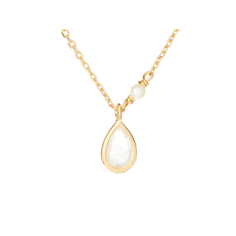 Collier pierre de lune et perles argent dore 925 40cm lithotherapie