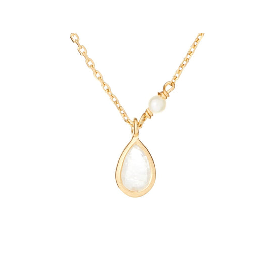 Collier pierre de lune et perles argent dore 925 40cm lithotherapie